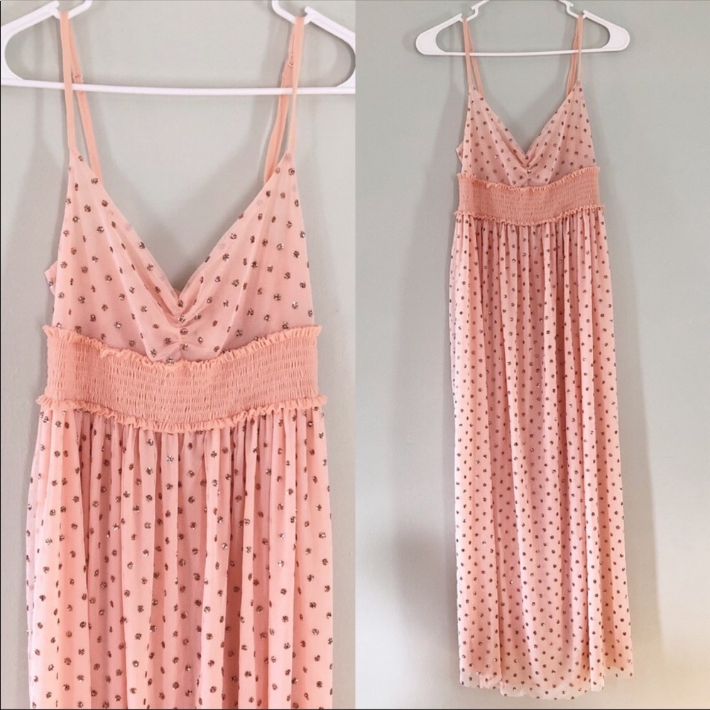 Free People Pink Glitter Formal Maxi Dress VNeck